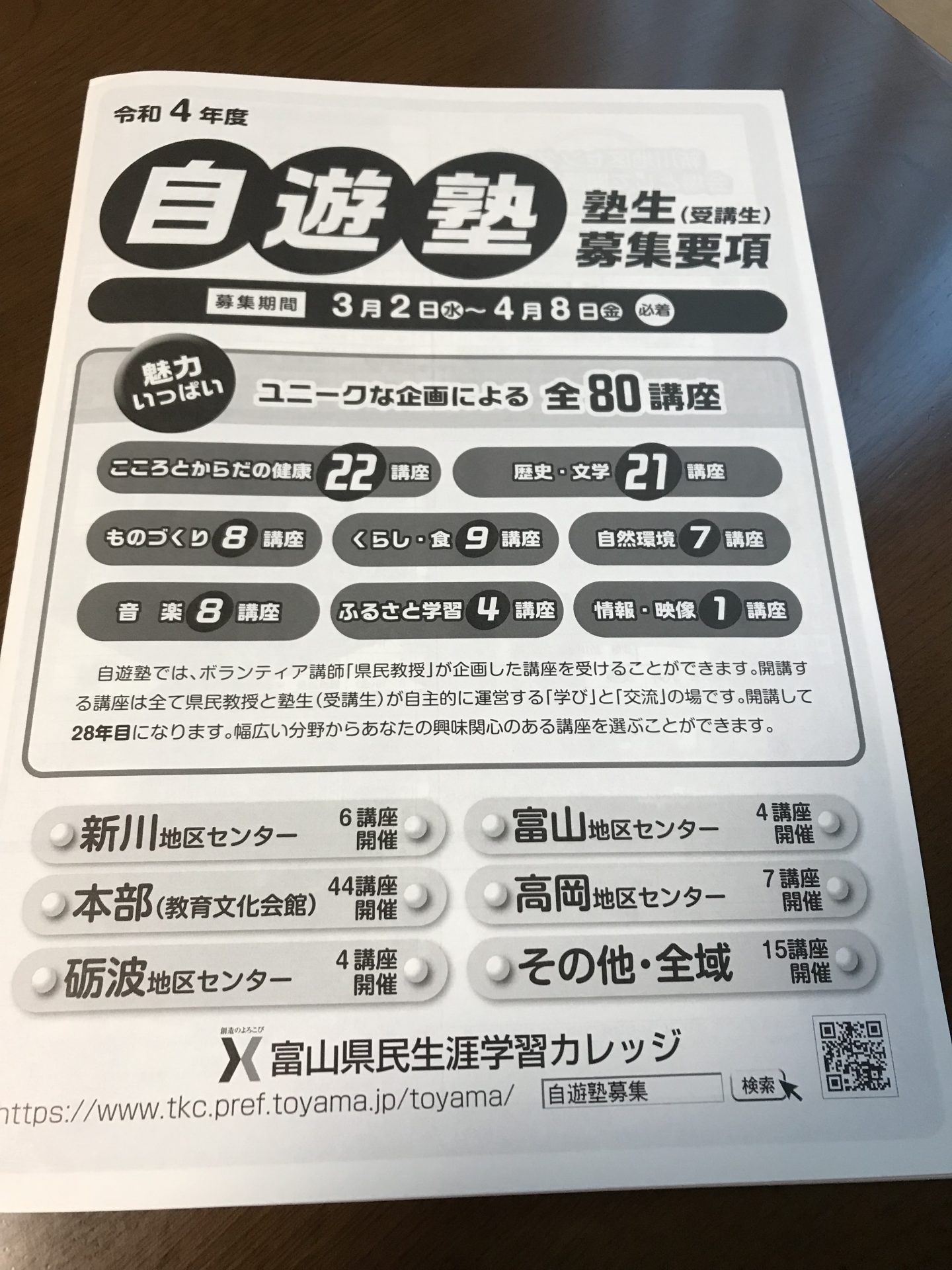 令和4年度　富山県民カレッジ自遊塾の塾生募集中！